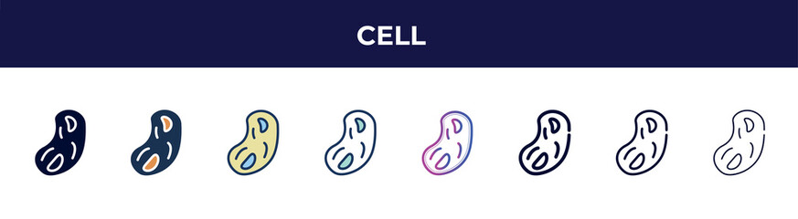 cell icon in 8 styles. line, filled, glyph, thin outline, colorful, stroke and gradient styles, cell vector sign. symbol, logo illustration. different style icons set.