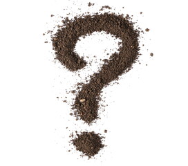 Dirt, question mark soil isolated on white, clipping path