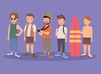 Obraz premium five tourists travelers characters