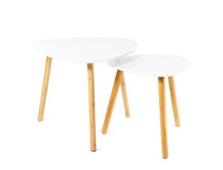 Wooden coffee tables on white background