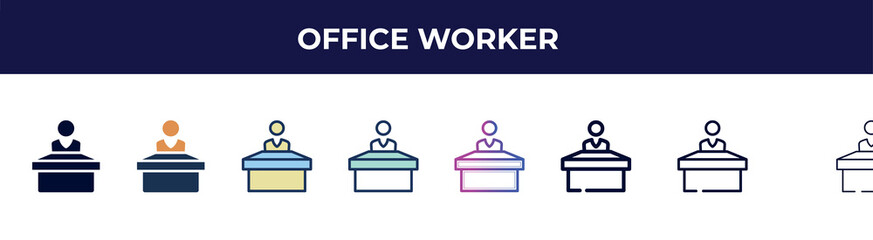 office worker icon in 8 styles. line, filled, glyph, thin outline, colorful, stroke and gradient styles, office worker vector sign. symbol, logo illustration. different style icons set.