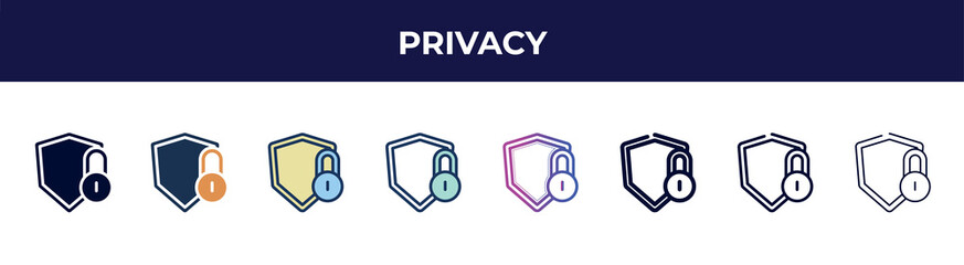 privacy icon in 8 styles. line, filled, glyph, thin outline, colorful, stroke and gradient styles, privacy vector sign. symbol, logo illustration. different style icons set.
