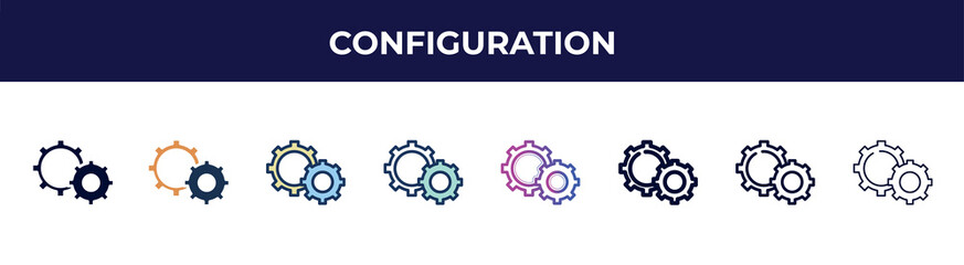 configuration icon in 8 styles. line, filled, glyph, thin outline, colorful, stroke and gradient styles, configuration vector sign. symbol, logo illustration. different style icons set.