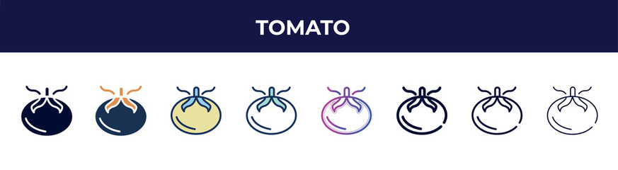 tomato icon in 8 styles. line, filled, glyph, thin outline, colorful, stroke and gradient styles, tomato vector sign. symbol, logo illustration. different style icons set.