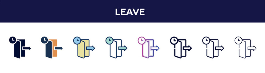 leave icon in 8 styles. line, filled, glyph, thin outline, colorful, stroke and gradient styles, leave vector sign. symbol, logo illustration. different style icons set.