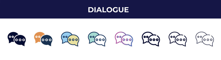 dialogue icon in 8 styles. line, filled, glyph, thin outline, colorful, stroke and gradient styles, dialogue vector sign. symbol, logo illustration. different style icons set.