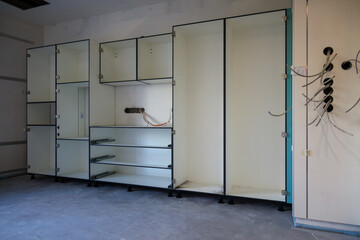 some cabinets for storage are installed in a new operating theater building