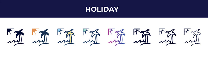 holiday icon in 8 styles. line, filled, glyph, thin outline, colorful, stroke and gradient styles, holiday vector sign. symbol, logo illustration. different style icons set.