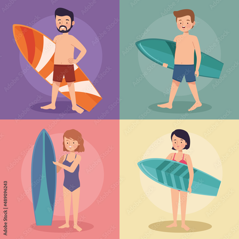 Canvas Prints four young surfers characters