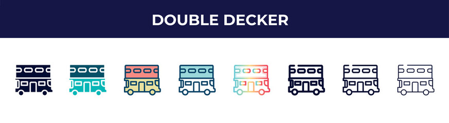 double decker icon in 8 styles. line, filled, glyph, thin outline, colorful, stroke and gradient styles, double decker vector sign. symbol, logo illustration. different style icons set.