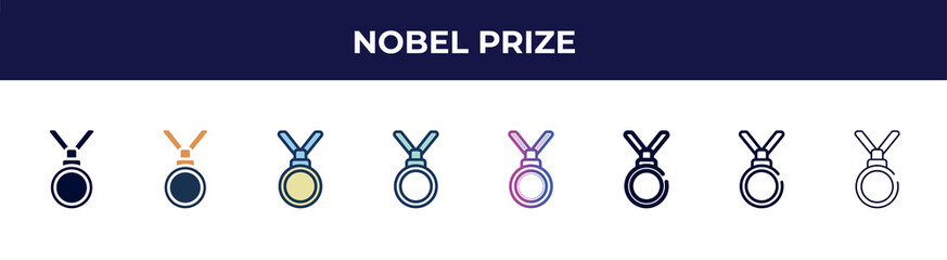 nobel prize icon in 8 styles. line, filled, glyph, thin outline, colorful, stroke and gradient styles, nobel prize vector sign. symbol, logo illustration. different style icons set. - obrazy, fototapety, plakaty