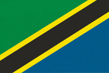 Flag of Tanzania. Tanzanian flag on fabric surface. Fabric texture