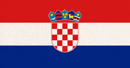 Flag of Croatia. Croatian flag on fabric surface. Fabric texture. National symbol - obrazy, fototapety, plakaty
