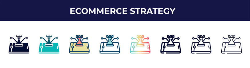 ecommerce strategy icon in 8 styles. line, filled, glyph, thin outline, colorful, stroke and gradient styles, ecommerce strategy vector sign. symbol, logo illustration. different style icons set.