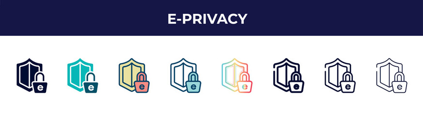 e-privacy icon in 8 styles. line, filled, glyph, thin outline, colorful, stroke and gradient styles, e-privacy vector sign. symbol, logo illustration. different style icons set.