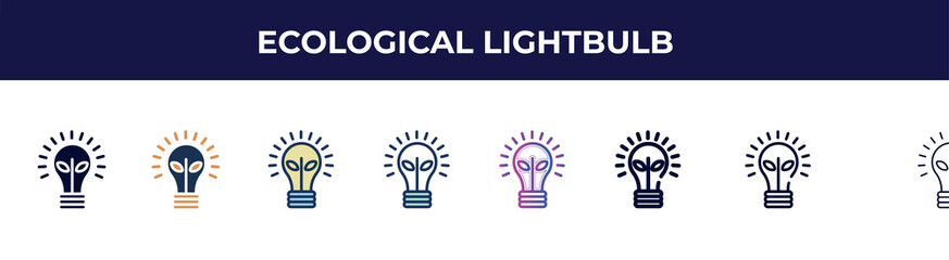 ecological lightbulb icon in 8 styles. line, filled, glyph, thin outline, colorful, stroke and gradient styles, ecological lightbulb vector sign. symbol, logo illustration. different style icons