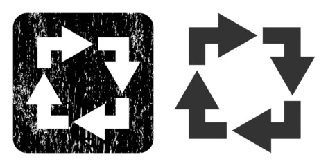 Vector recycle carved icon. Grunge recycle seal stamp, done from icon and rounded square. Rounded square stamp include recycle cut out shape inside. Vector recycle grunge images.