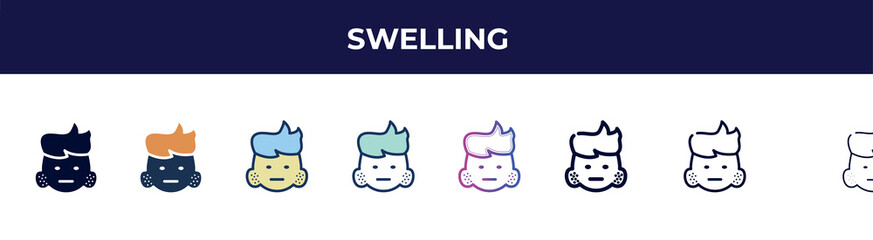 swelling icon in 8 styles. line, filled, glyph, thin outline, colorful, stroke and gradient styles, swelling vector sign. symbol, logo illustration. different style icons set.