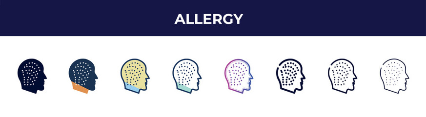 allergy icon in 8 styles. line, filled, glyph, thin outline, colorful, stroke and gradient styles, allergy vector sign. symbol, logo illustration. different style icons set.