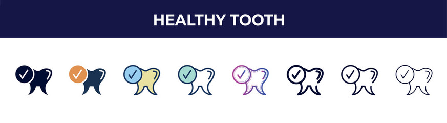 healthy tooth icon in 8 styles. line, filled, glyph, thin outline, colorful, stroke and gradient styles, healthy tooth vector sign. symbol, logo illustration. different style icons set.