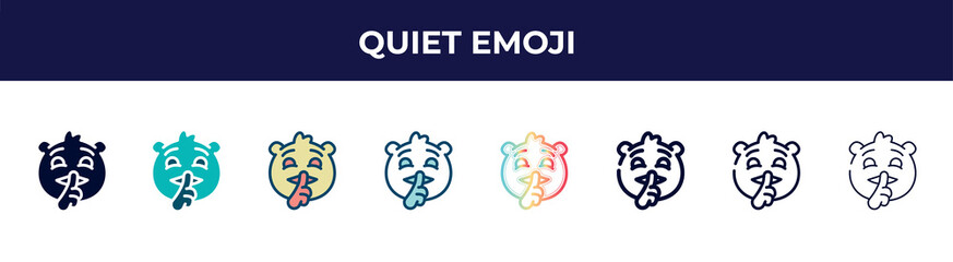 quiet emoji icon in 8 styles. line, filled, glyph, thin outline, colorful, stroke and gradient styles, quiet emoji vector sign. symbol, logo illustration. different style icons set.