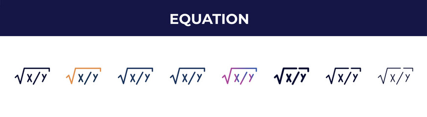 Fototapeta premium equation icon in 8 styles. line, filled, glyph, thin outline, colorful, stroke and gradient styles, equation vector sign. symbol, logo illustration. different style icons set.