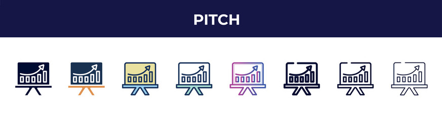 pitch icon in 8 styles. line, filled, glyph, thin outline, colorful, stroke and gradient styles, pitch vector sign. symbol, logo illustration. different style icons set.