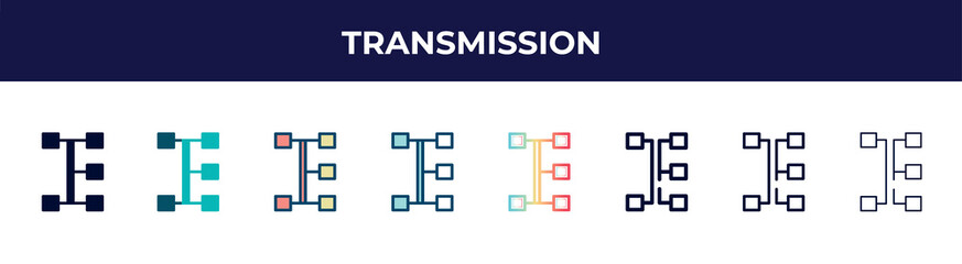 Fototapeta premium transmission icon in 8 styles. line, filled, glyph, thin outline, colorful, stroke and gradient styles, transmission vector sign. symbol, logo illustration. different style icons set.