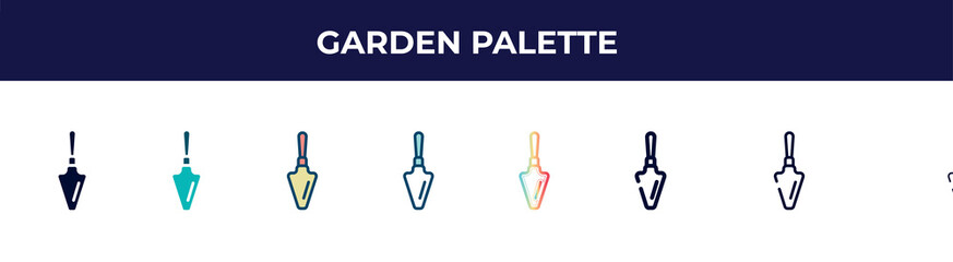 Fototapeta premium garden palette icon in 8 styles. line, filled, glyph, thin outline, colorful, stroke and gradient styles, garden palette vector sign. symbol, logo illustration. different style icons set.