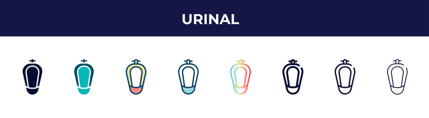 urinal icon in 8 styles. line, filled, glyph, thin outline, colorful, stroke and gradient styles, urinal vector sign. symbol, logo illustration. different style icons set.