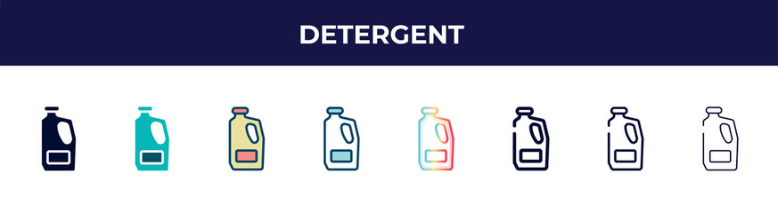 detergent icon in 8 styles. line, filled, glyph, thin outline, colorful, stroke and gradient styles, detergent vector sign. symbol, logo illustration. different style icons set.
