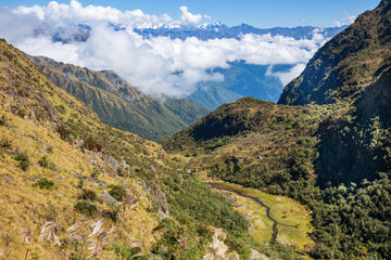 Beautiful view of the Andes mountains and the cloud forest; on the Inca Trail to Machu Picchu
