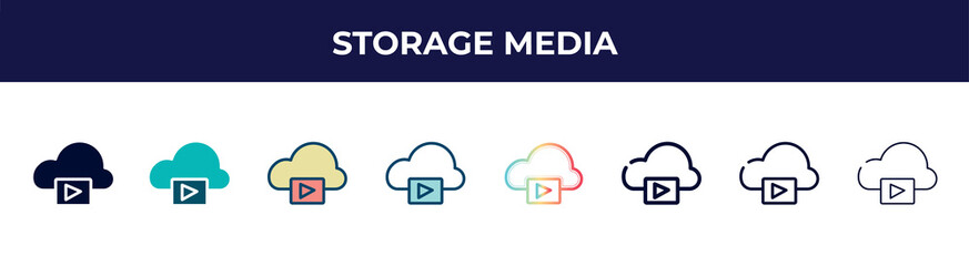 Fototapeta premium storage media icon in 8 styles. line, filled, glyph, thin outline, colorful, stroke and gradient styles, storage media vector sign. symbol, logo illustration. different style icons set.