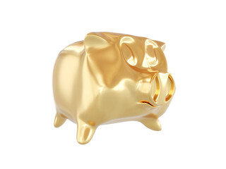 Piggy bank luxury golden with coin over it. Money finance concept. Isolated on white background. . 3d render
