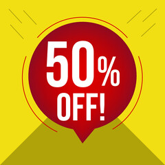 50% off vector illustration promotions with yellow background and a red circle