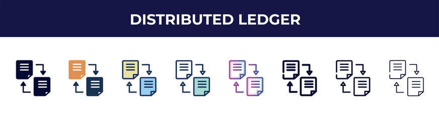 Naklejka na ściany i meble distributed ledger icon in 8 styles. line, filled, glyph, thin outline, colorful, stroke and gradient styles, distributed ledger vector sign. symbol, logo illustration. different style icons set.