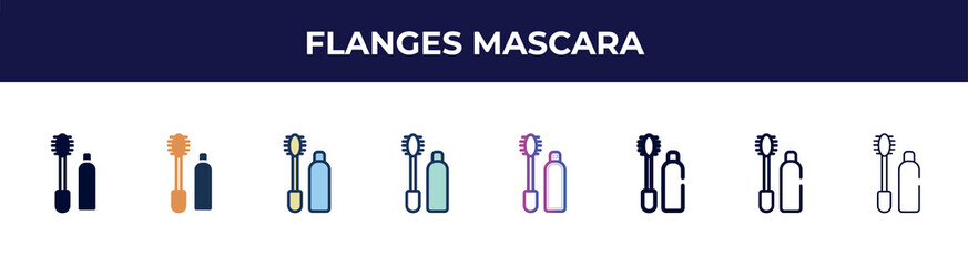 flanges mascara icon in 8 styles. line, filled, glyph, thin outline, colorful, stroke and gradient styles, flanges mascara vector sign. symbol, logo illustration. different style icons set.