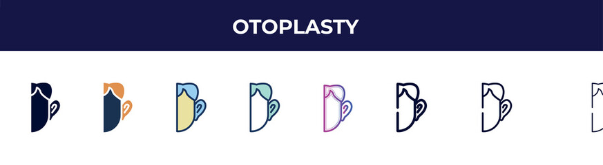 otoplasty icon in 8 styles. line, filled, glyph, thin outline, colorful, stroke and gradient styles, otoplasty vector sign. symbol, logo illustration. different style icons set.