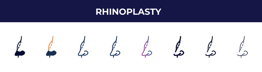 rhinoplasty icon in 8 styles. line, filled, glyph, thin outline, colorful, stroke and gradient styles, rhinoplasty vector sign. symbol, logo illustration. different style icons set.
