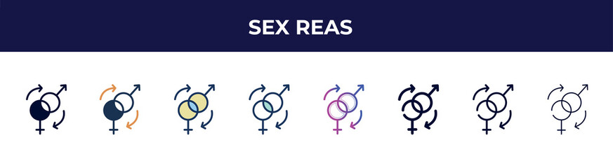 sex reas icon in 8 styles. line, filled, glyph, thin outline, colorful, stroke and gradient styles, sex reas vector sign. symbol, logo illustration. different style icons set.