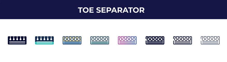 toe separator icon in 8 styles. line, filled, glyph, thin outline, colorful, stroke and gradient styles, toe separator vector sign. symbol, logo illustration. different style icons set.