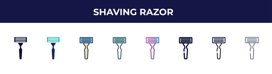 shaving razor icon in 8 styles. line, filled, glyph, thin outline, colorful, stroke and gradient styles, shaving razor vector sign. symbol, logo illustration. different style icons set.