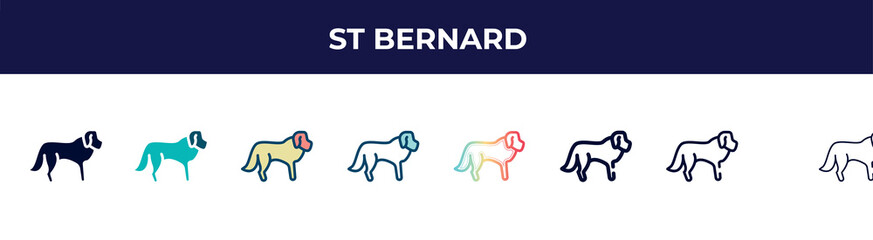 st bernard icon in 8 styles. line, filled, glyph, thin outline, colorful, stroke and gradient styles, st bernard vector sign. symbol, logo illustration. different style icons set.