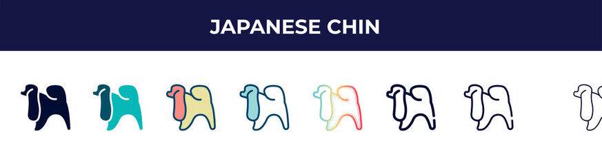 japanese chin icon in 8 styles. line, filled, glyph, thin outline, colorful, stroke and gradient styles, japanese chin vector sign. symbol, logo illustration. different style icons set.