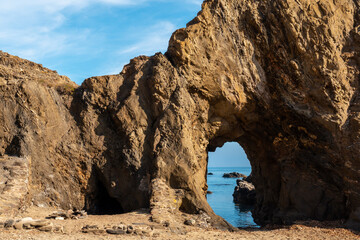 Cuevas del Almanzora, Cala Peñon cut off a virgin and hidden beach in Almería. Mediterranean sea on the coast, Almería