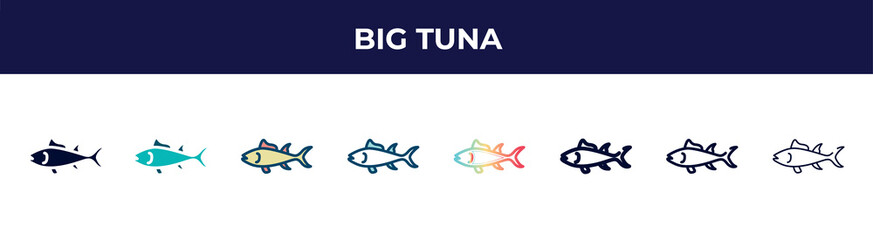 big tuna icon in 8 styles. line, filled, glyph, thin outline, colorful, stroke and gradient styles, big tuna vector sign. symbol, logo illustration. different style icons set.