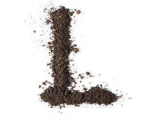 Dirt, alphabet letter L, soil isolated on white, clipping path