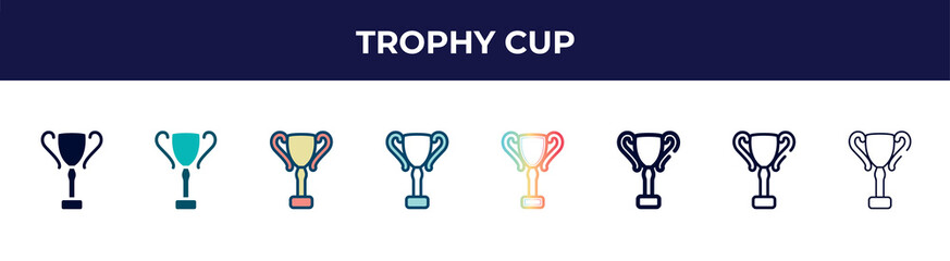 trophy cup icon in 8 styles. line, filled, glyph, thin outline, colorful, stroke and gradient styles, trophy cup vector sign. symbol, logo illustration. different style icons set.