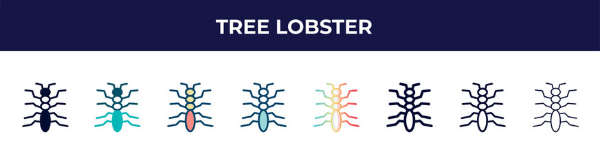 tree lobster icon in 8 styles. line, filled, glyph, thin outline, colorful, stroke and gradient styles, tree lobster vector sign. symbol, logo illustration. different style icons set.