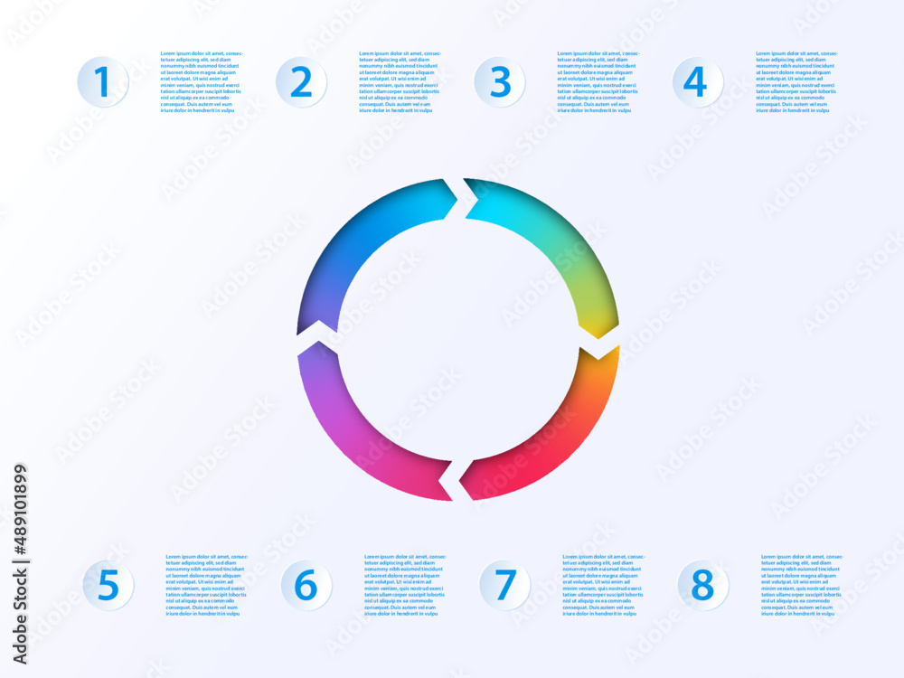 Poster four step circular flow infographic for business presentation as configurable template with rainbow 